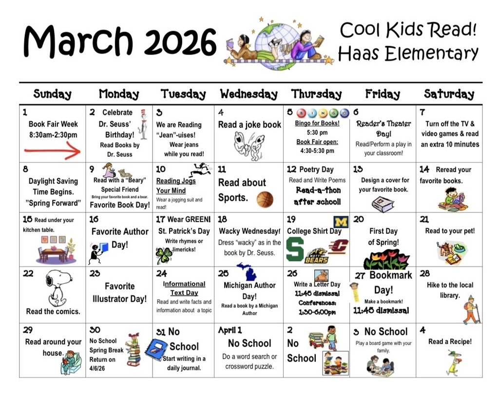 March is Reading Month Calendar