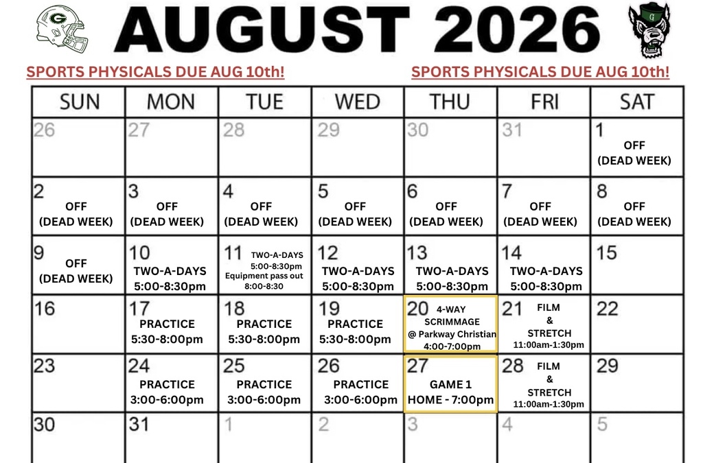Genesee Varsity Football 2026 - August
