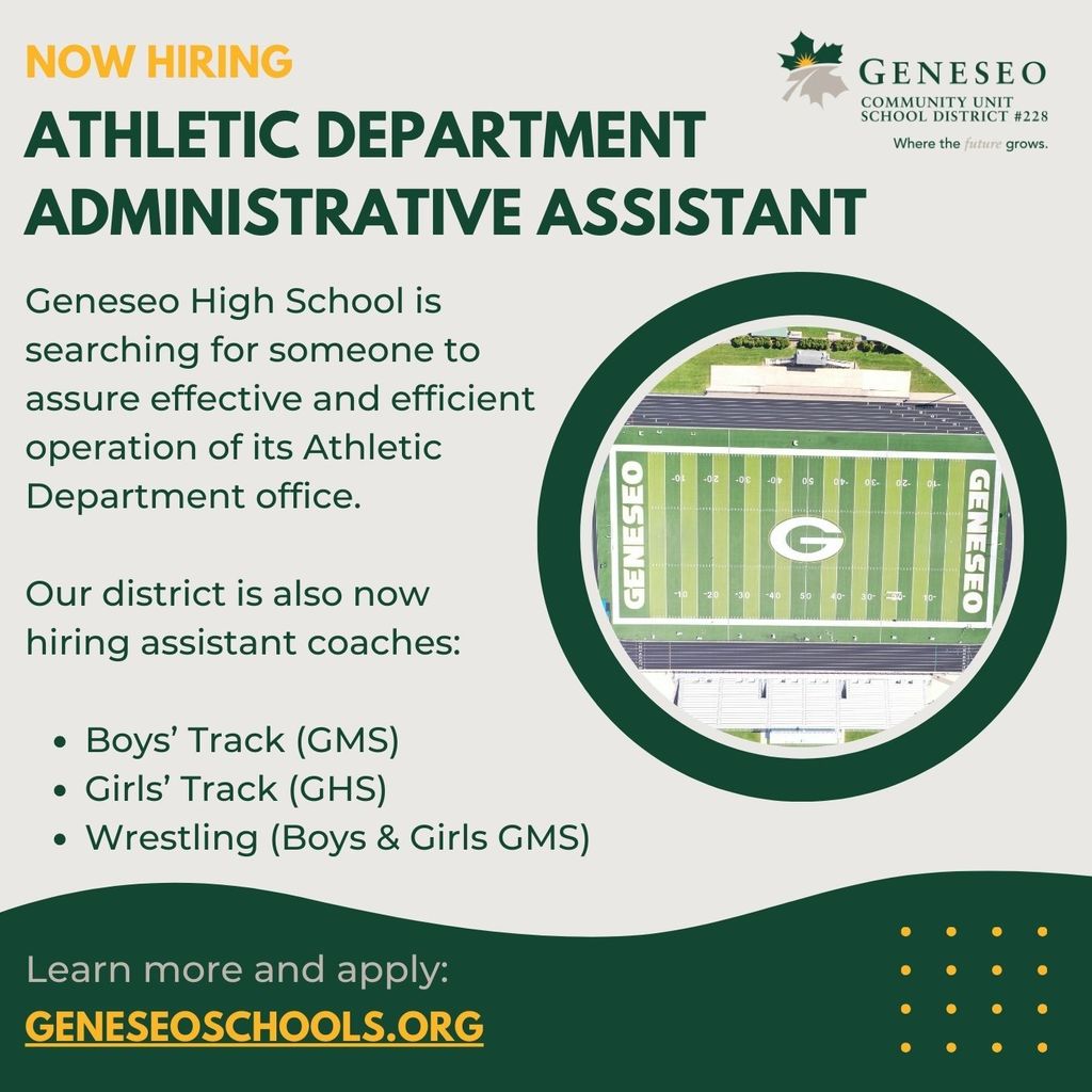 Join us at Geneseo High School, where we're hiring a new Athletic Department Administrative Assistant. 