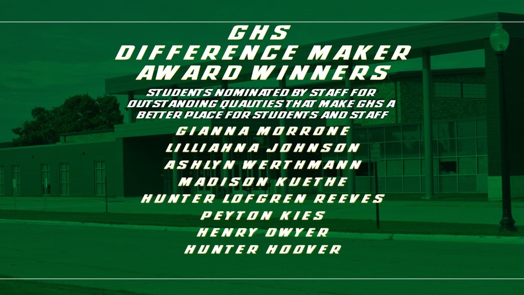 Congrats to our GHS Students of the Week! These students were nominated by staff for making a positive impact in the classroom.