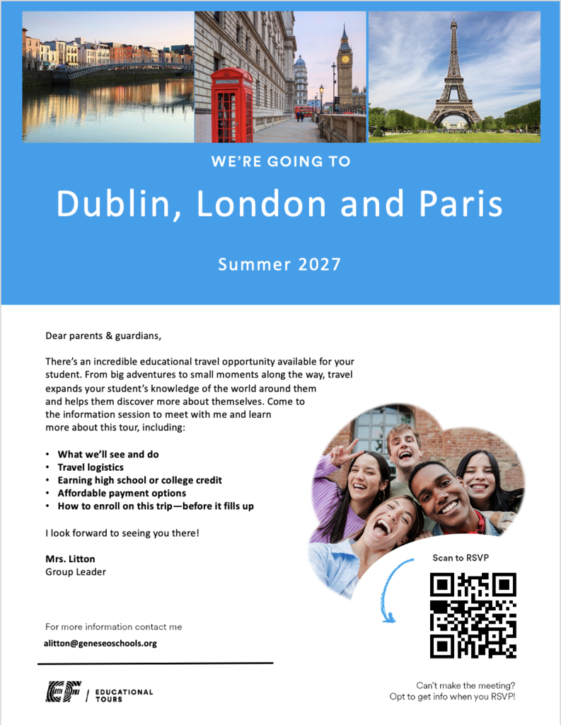 Summer 2027 Tour to Dublin, London and Paris