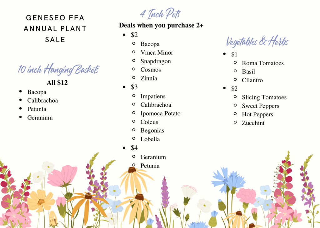 Save the date for the FFA Plant Sale, April 29–May 13!