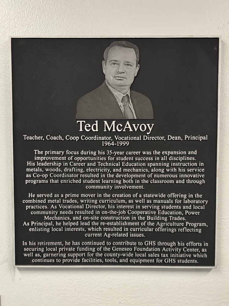 A wonderful afternoon at Geneseo High School as we officially dedicated the Ted McAvoy Career and Technical Education Center!