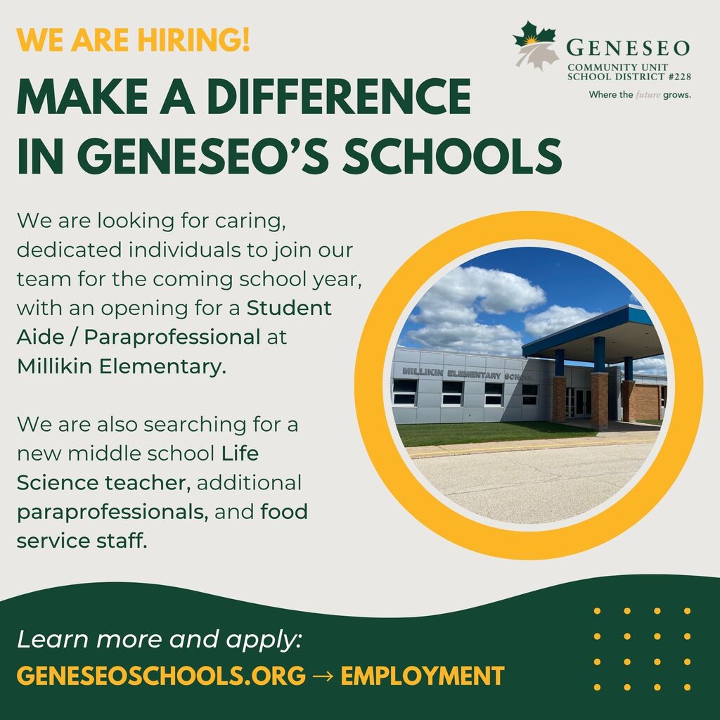Geneseo CUSD 228 is now hiring for a variety of positions