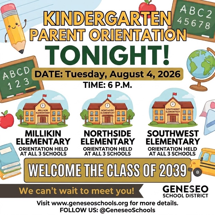 Join us tonight at 6 p.m. at Millikin, Northside, or Southwest Elementary as we welcome the Kindergarten Class of 2039!