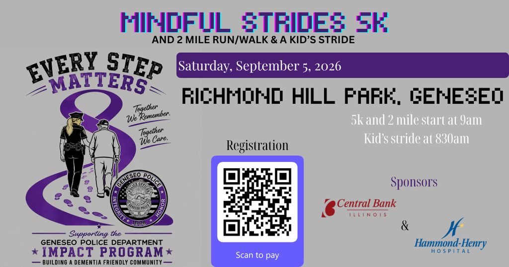 Join the Geneseo Police Department for its Mindful Strides 5K, 2-Mile Run/Walk & Kids’ Stride on Saturday, September 5 at Richmond Hill Park in Geneseo!
