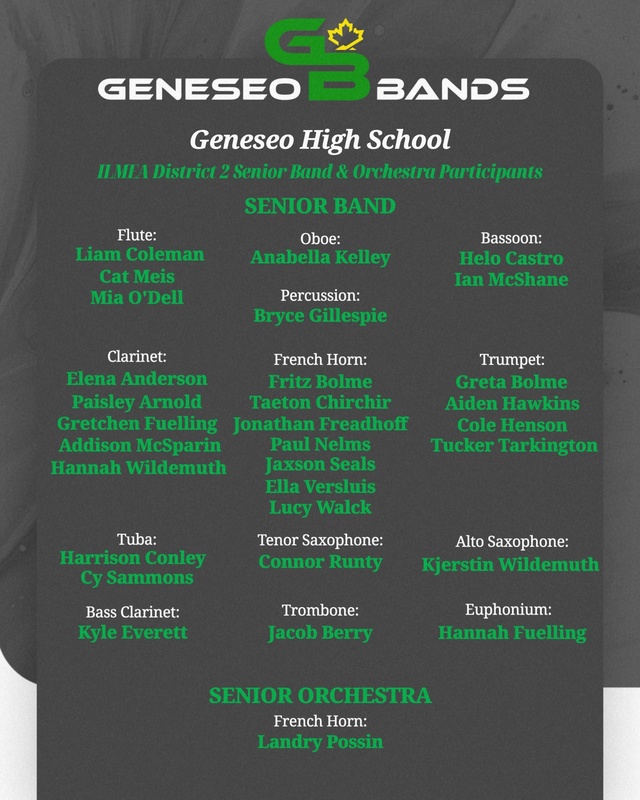 Geneseo students selected for ILMEA Senior Band and Orchestra Festival