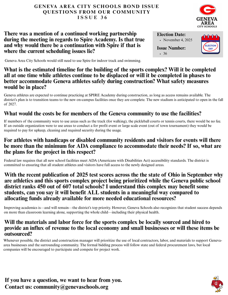 Bond Issue 36 Q & A Update 10-20-25