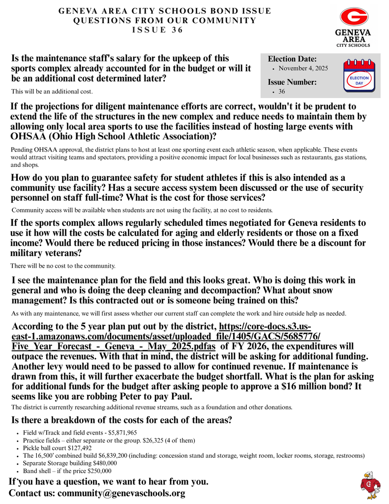 Bond Issue 36 Q & A Update 10-21-25