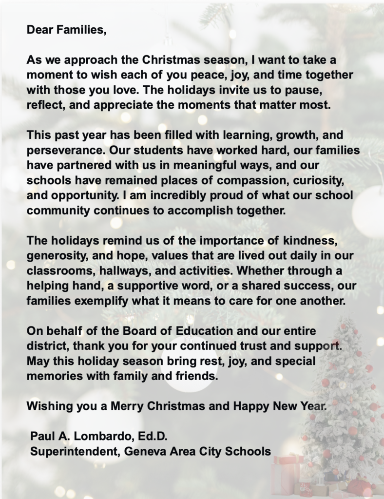 Geneva Families Holiday Message