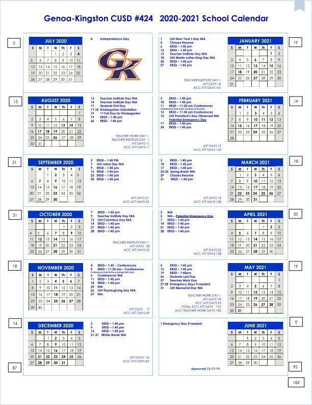 2020-2021 School Calendar Approved | Genoa-Kingston CUSD #424