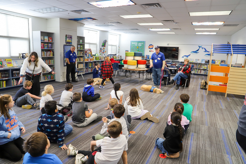 Therapy dog and students