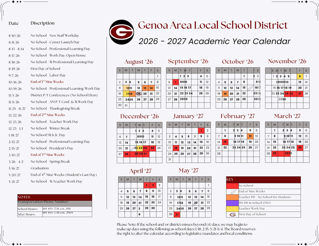 26-27 Academic Calendar