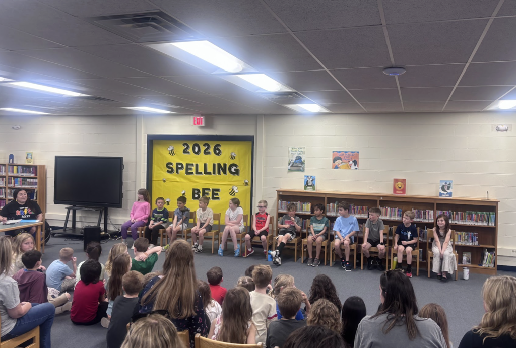 Students partaking in the all school BES spelling bee
