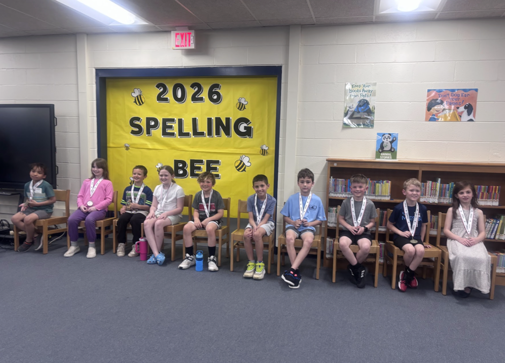 Students with medals that participated in the all school BES spelling bee