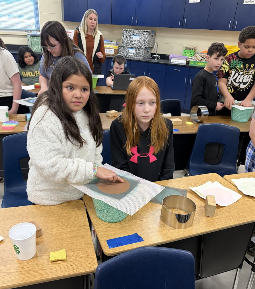 Students making paper