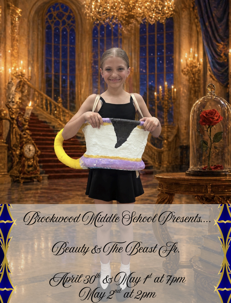 “Be Our Guest” is more than a song, it’s an invitation.  Lumière is ready to light the way, Cogsworth is keeping everything on schedule, and Mrs. Potts and Chip are preparing for a night full of charm, laughter, and heart.  Don’t miss Beauty and the Beast Jr. at Brookwood Middle School.  Thursday, April 30th at 7 PM Friday, May 1st at 7 PM Saturday, May 2nd Tea Party at 1pm & Performance at 2 PM  Don't forget to join us for a “Meet and Greet” with Princess Belle and all her enchanted friends on May 2nd, beginning at 1 PM. This event costs $5.00, and food will be included! RSVP by April 27th by emailing tina.mohr@gcj2.k12.wi.us you don’t want to miss out on this spectacular event!