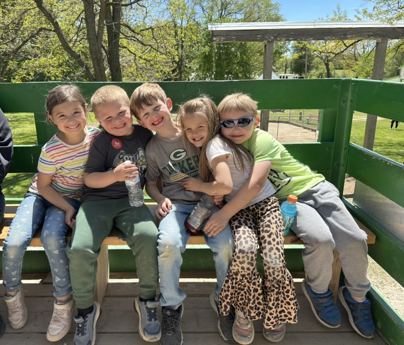 students on wagon ride