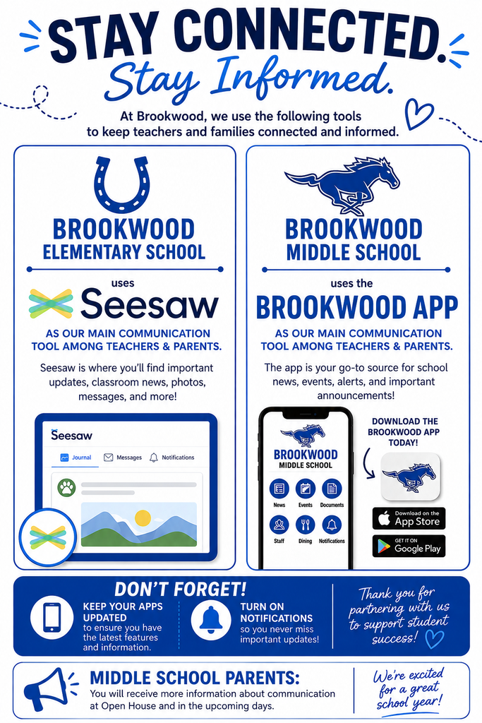 Stay Connected. Stay Informed. BES with Seesaw and BMS with Brookwood App