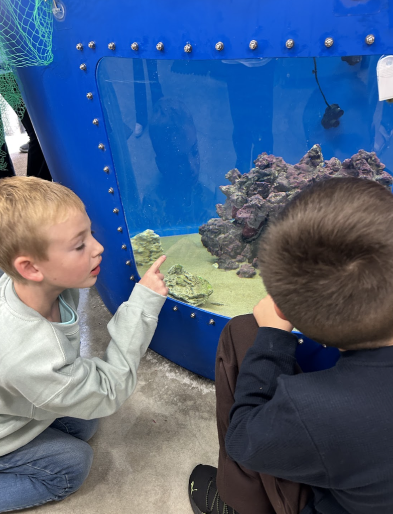 3rd graders looking into the tanks for Ag Day at Badger
