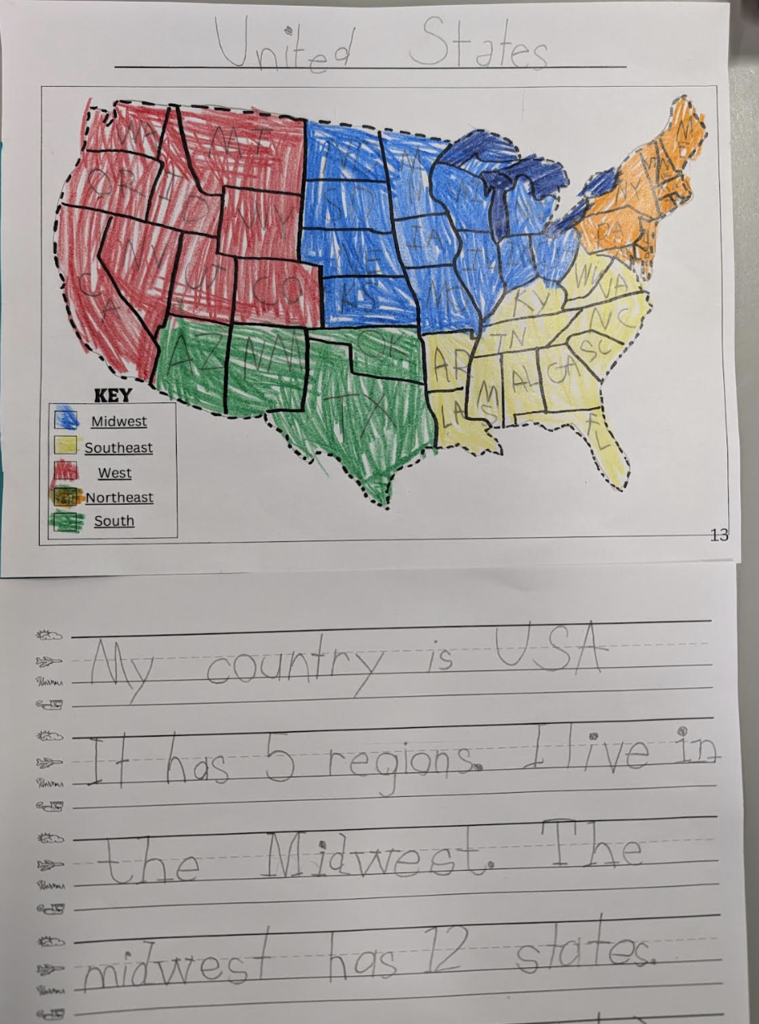 First Grade Writing Piece About The USA