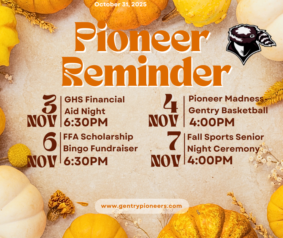 Pioneer Reminder 10/31/25