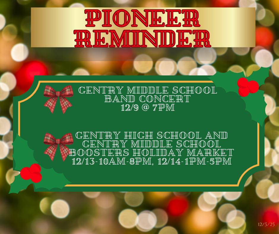 Pioneer Reminder 12/5/25