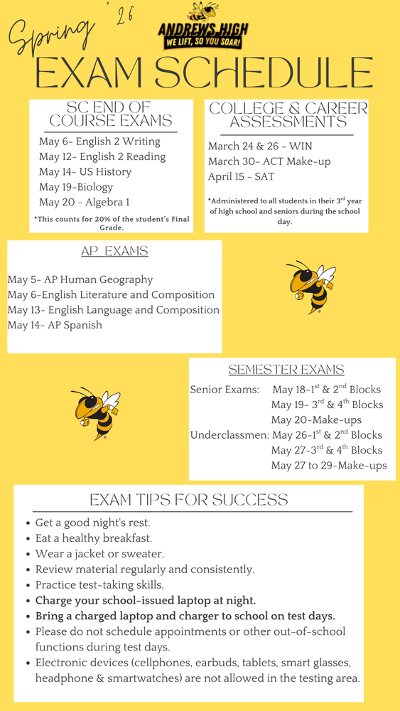 Black and yelllow exam schedule