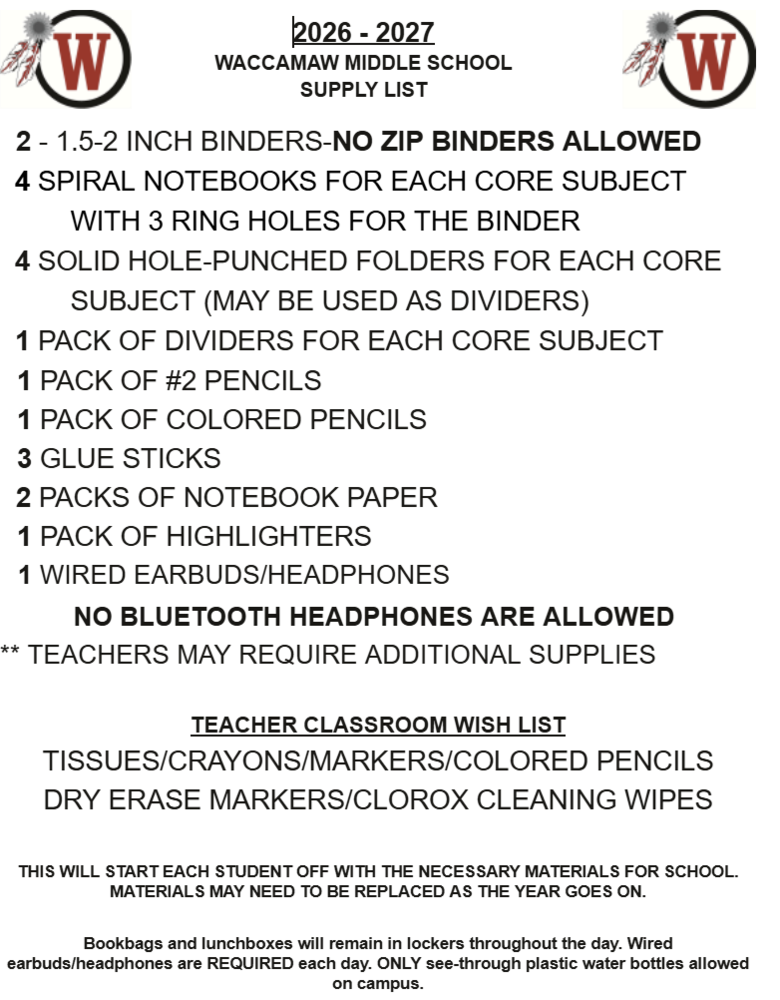 WMS 2026-2027 Supply List