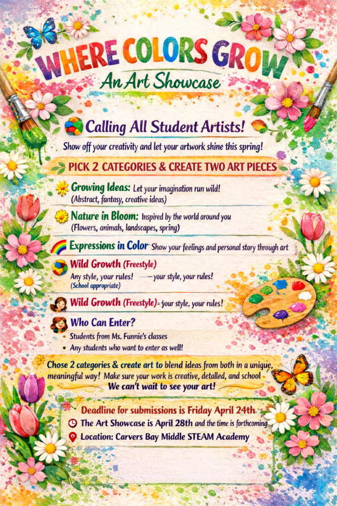 Where Colors Grow:  An Art Showcase flyer.