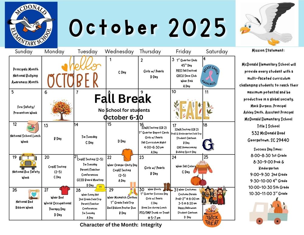 OCTOBER CALENDAR