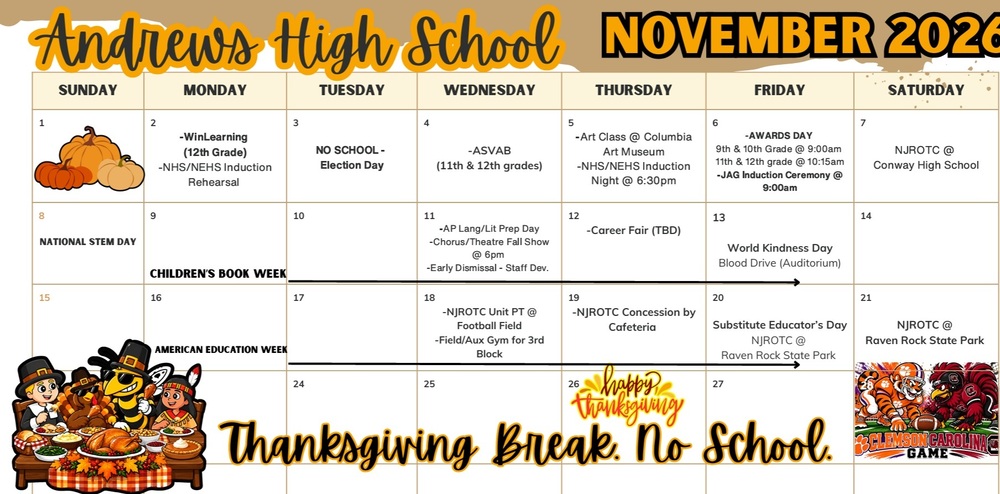 AHS November Student Calendar