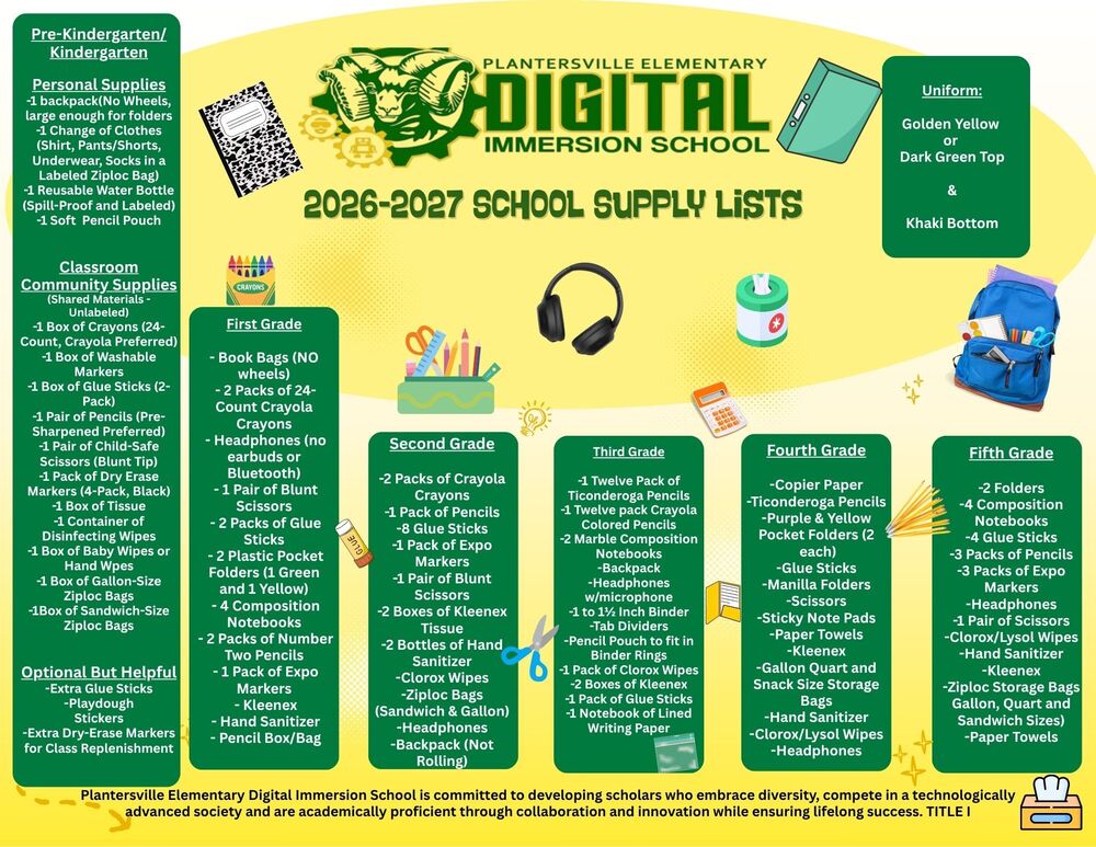 2026-2027 School Supply List