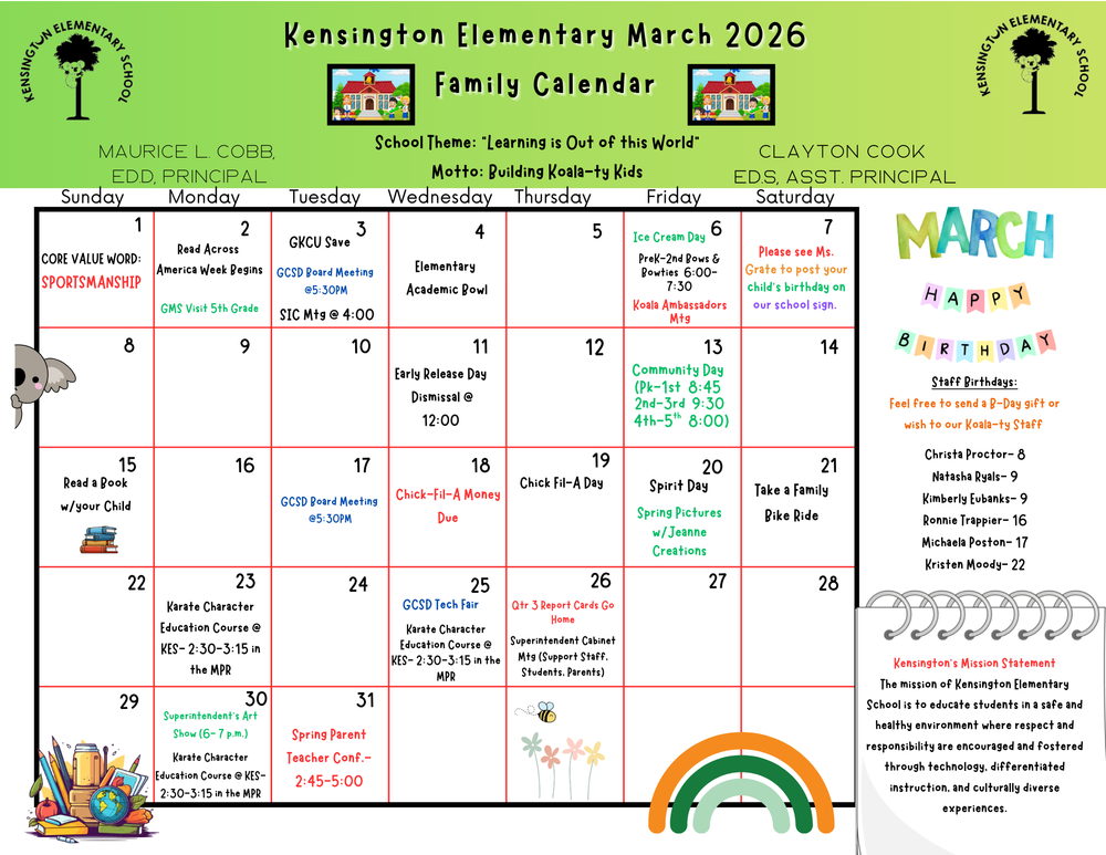 March Calendar of Events