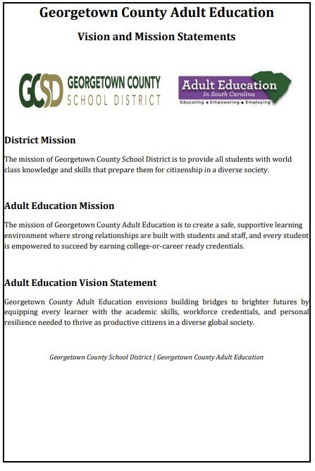 Georgetown County Adult Education Misson Statement