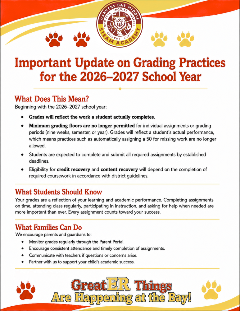 Important update on Graing Practices for the 2026-2027 School Year