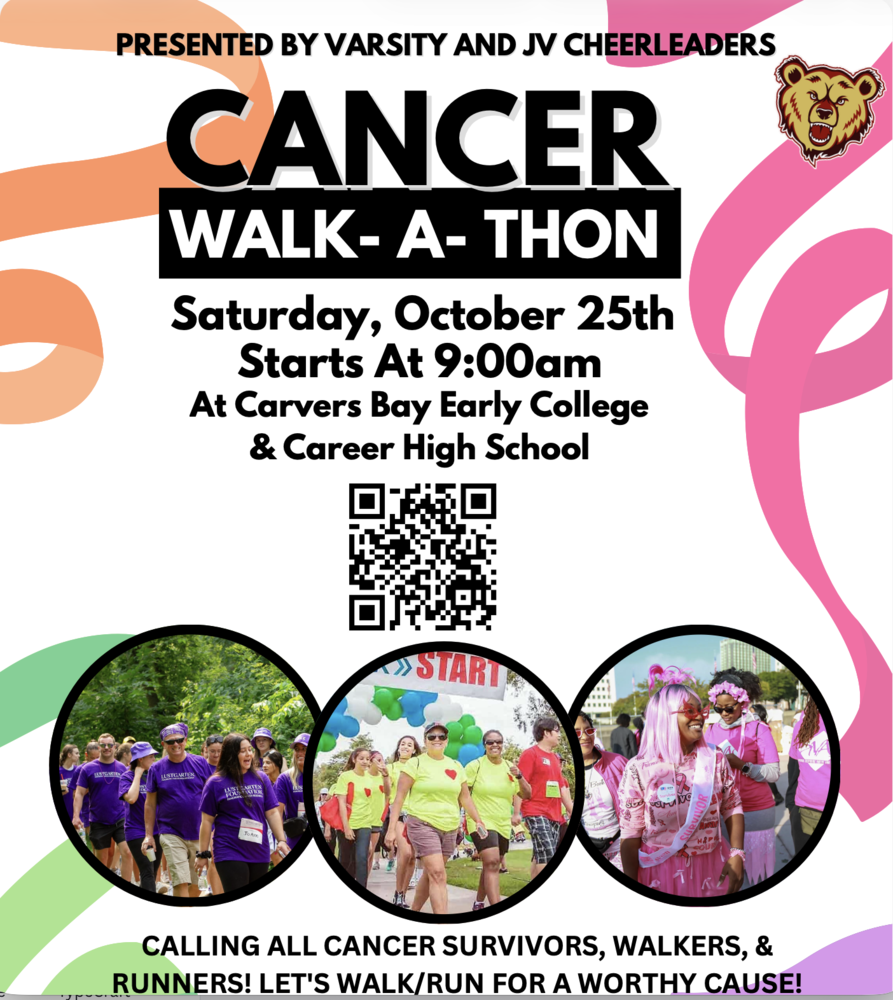 Cancer Walk-a-thon at Carvers Bay High School flyer.