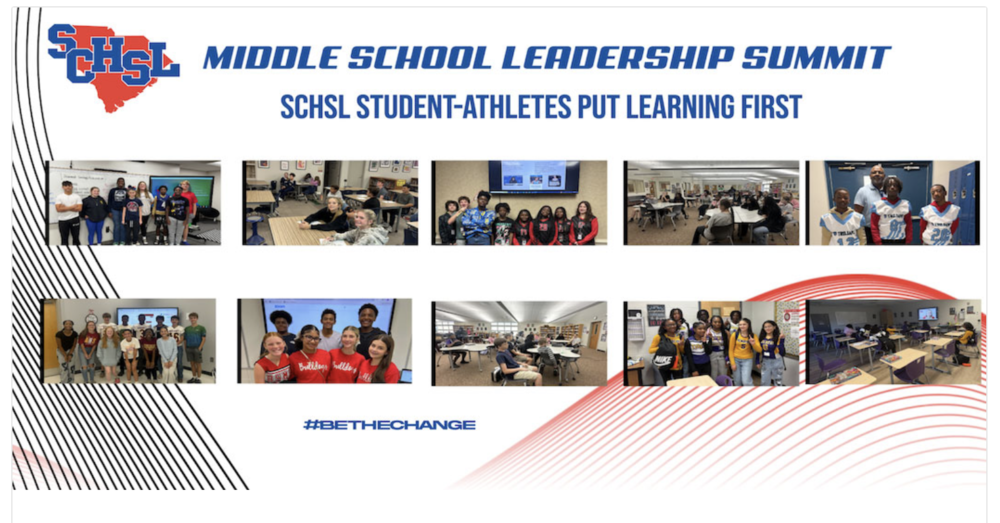 Hello Bear Family. This is a picture of several groups of middle schoolers at the Middle School Leadership Summit. SCHSL student-athletes put learning first.