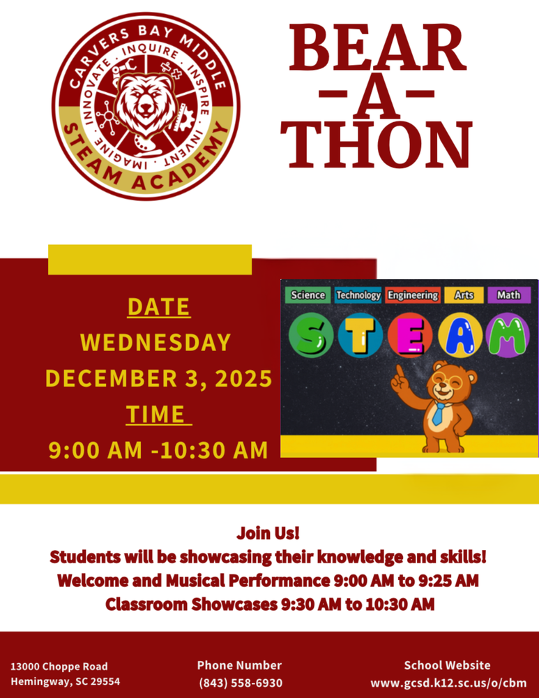 Bear-A-Thon flyer showing the  date and time  of the next showcase.