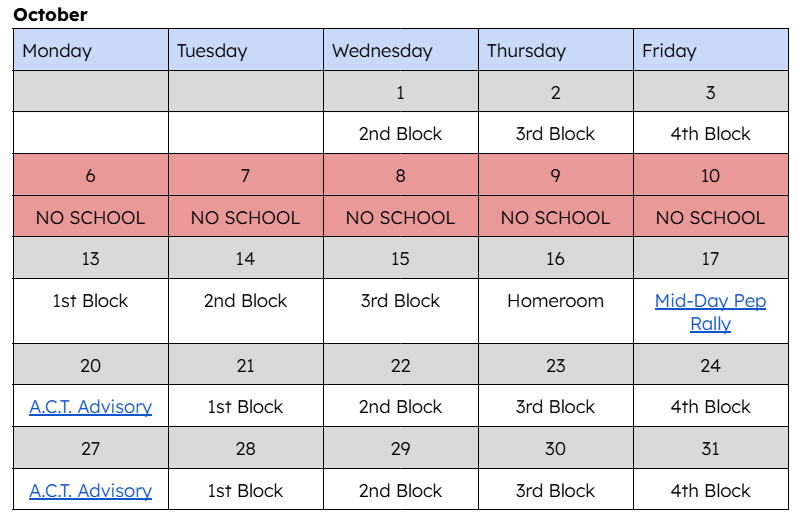 October Tribe Time Schedule