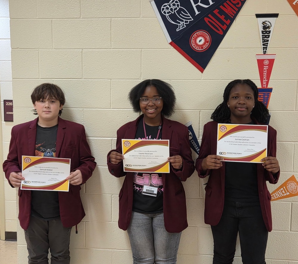 3 AVID students, 1 boy and 2 girls , pose with their Awards.