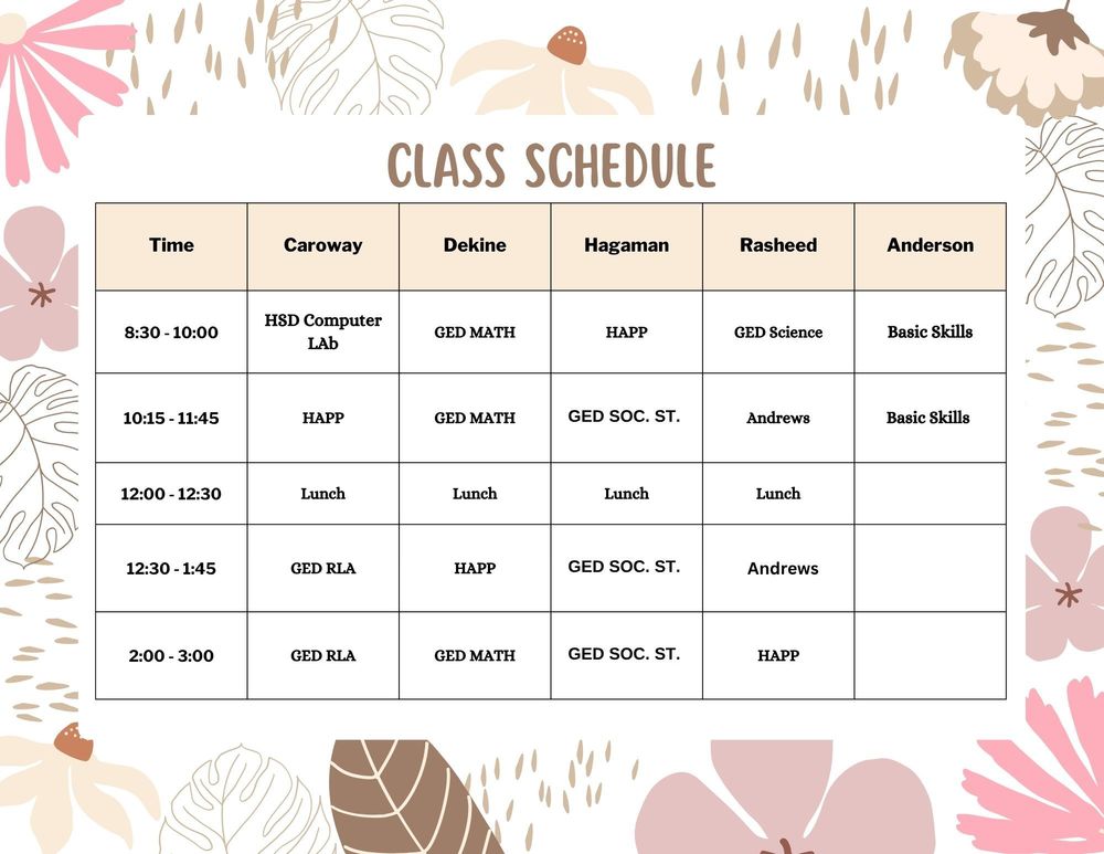 Georgetown County Class Schedule 2025-26