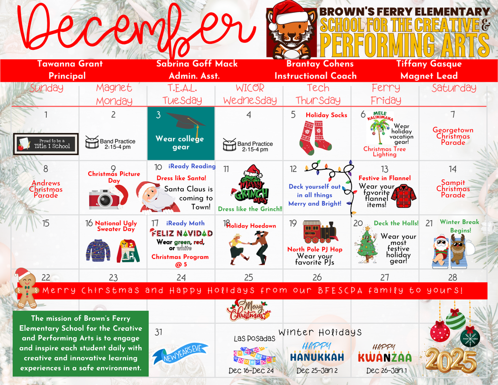 December Calendar for Students
