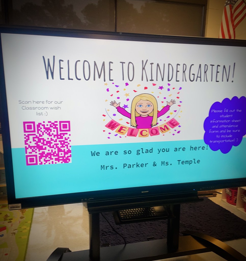 Electronic Board that states Welcome to Kindergarten