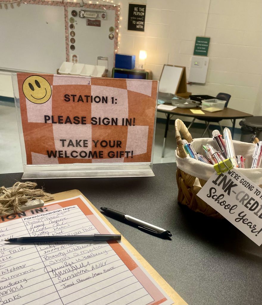 Sign on a desk for parents to sign in