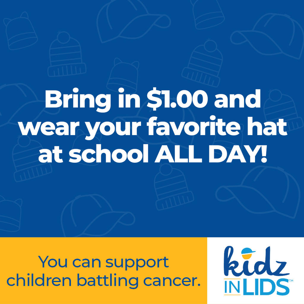 Kidz in Lids Day – Friday, September 19 . Waccamaw Elementary will be participating in Kidz in Lids Day to support Children’s Cancer Partners of the Carolinas. All donations will go directly to help families in our community with children undergoing cancer treatments.  Students may:  Donate $1 to wear a fun “lid” (hat) for the day. Donate $5 to wear a “lid” and receive an official Kidz in Lids bracelet 