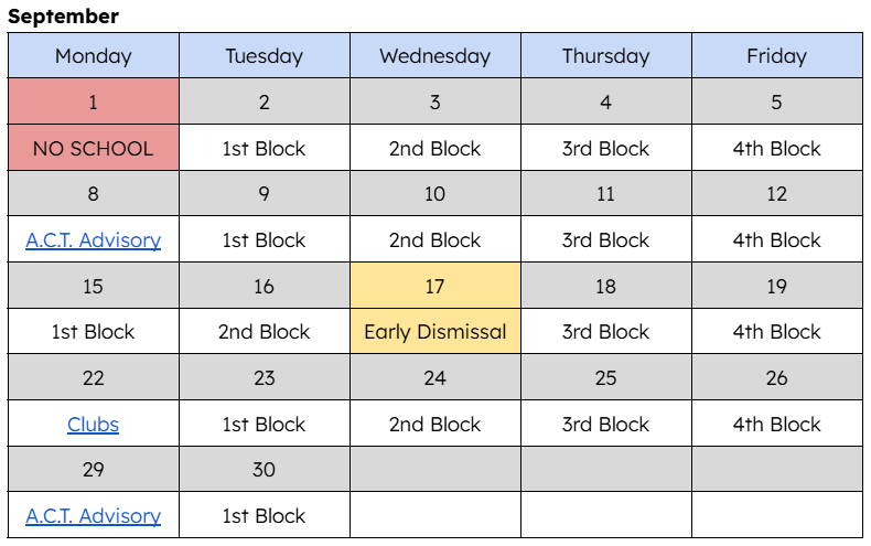 september tribe time schedule