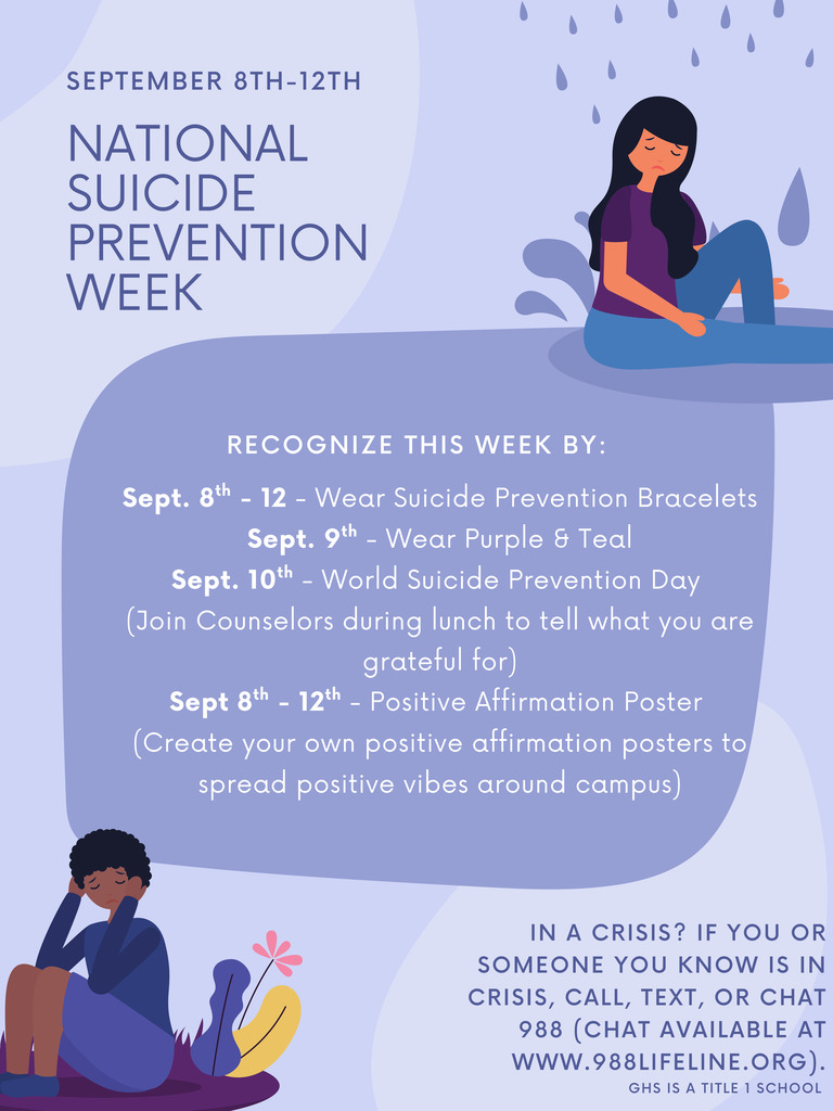 Next week is National Suicide Prevention Week. We invite you to join us in recognizing this important week through events, resources, and conversations that promote mental health and well-being. Let us come together to show that help is always available and that no one is alone.