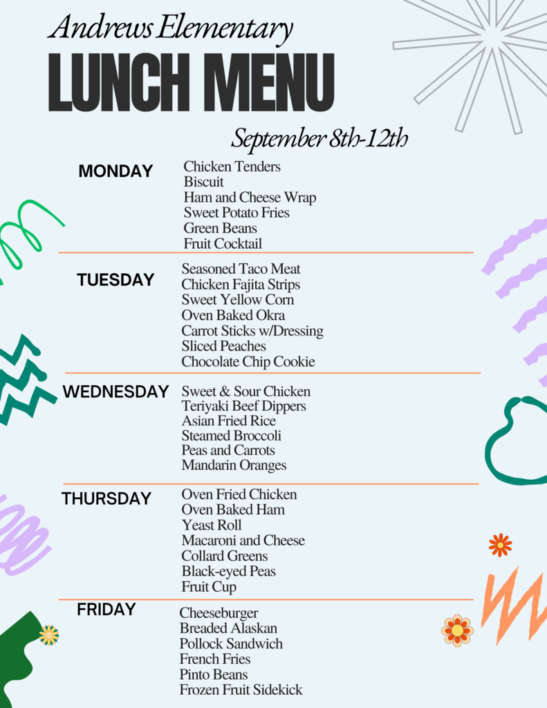 Lunch Menu for week of September 8