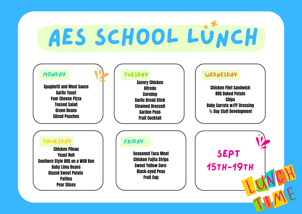 Lunch menu for week of September 15